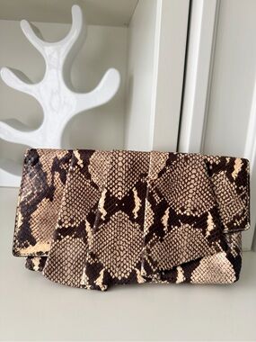 Vintage Y2K 2000’S HENRI BENDEL Snake print Leather Evening Clutch Bag Women’s